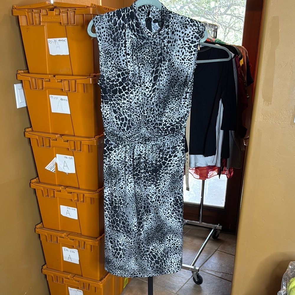 Vintage Traces Tracy Evans Leopard Cheetah Animal Print Black Gray Dress Sz 14